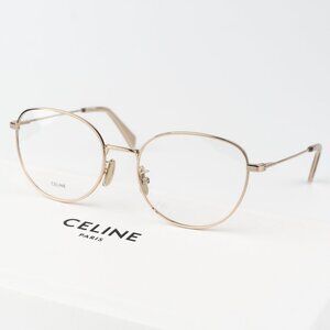 Celine Women Eyeglasses Metal Shiny Rose Gold Demo Round CL50095U 028 BRAND NEW